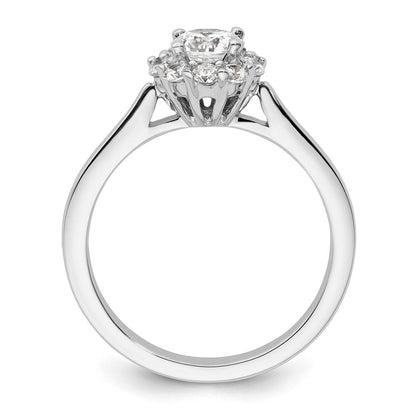 14K Weißgold Rund Heiligenschein Synthetisch Diamant Verlobungsring