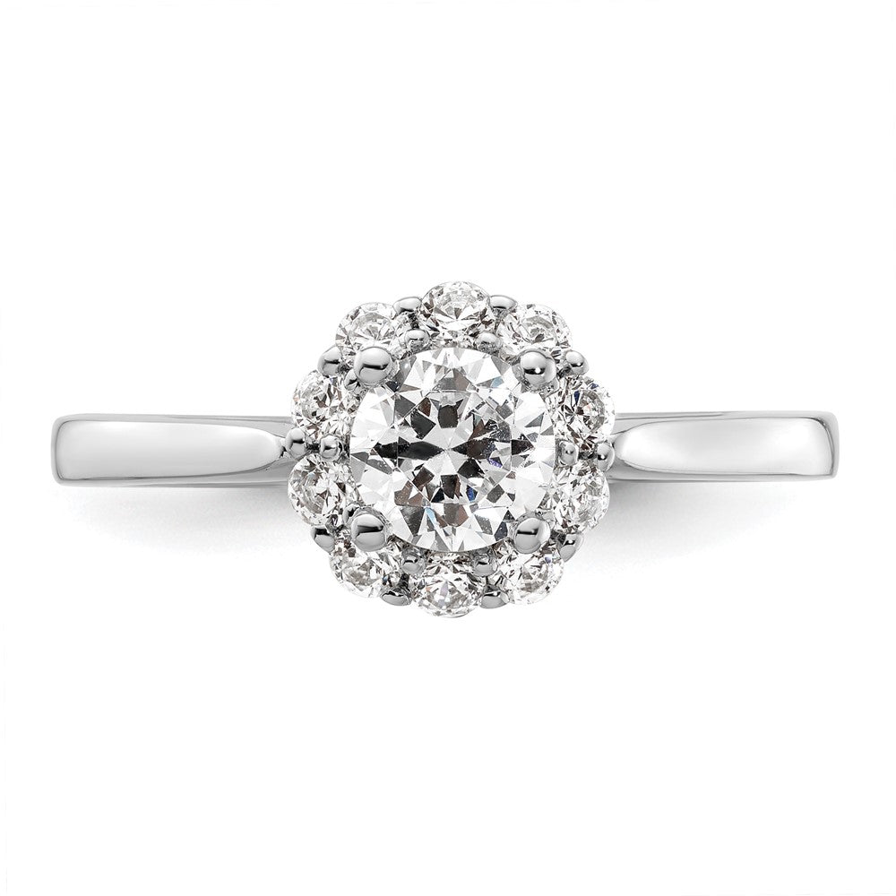 14K Weißgold Rund Heiligenschein Synthetisch Diamant Verlobungsring