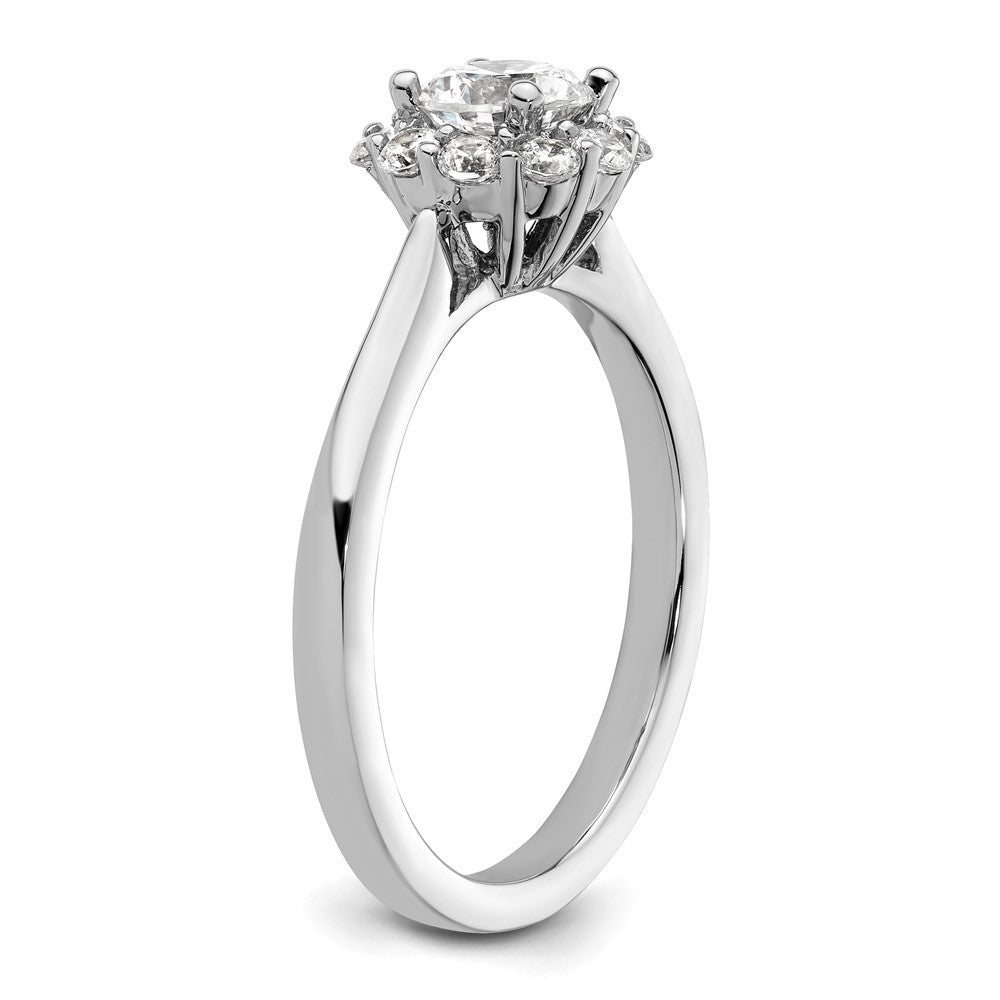 14K Weißgold Rund Heiligenschein Synthetisch Diamant Verlobungsring