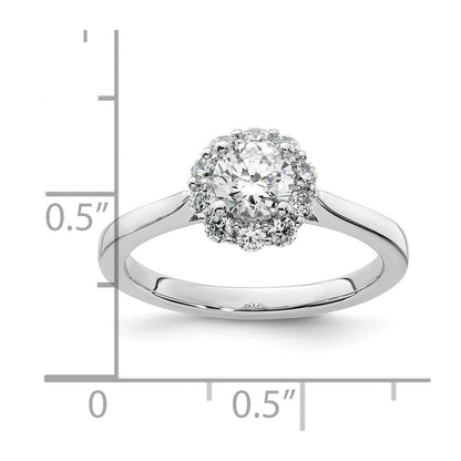 14K Weißgold Rund Heiligenschein Synthetisch Diamant Verlobungsring