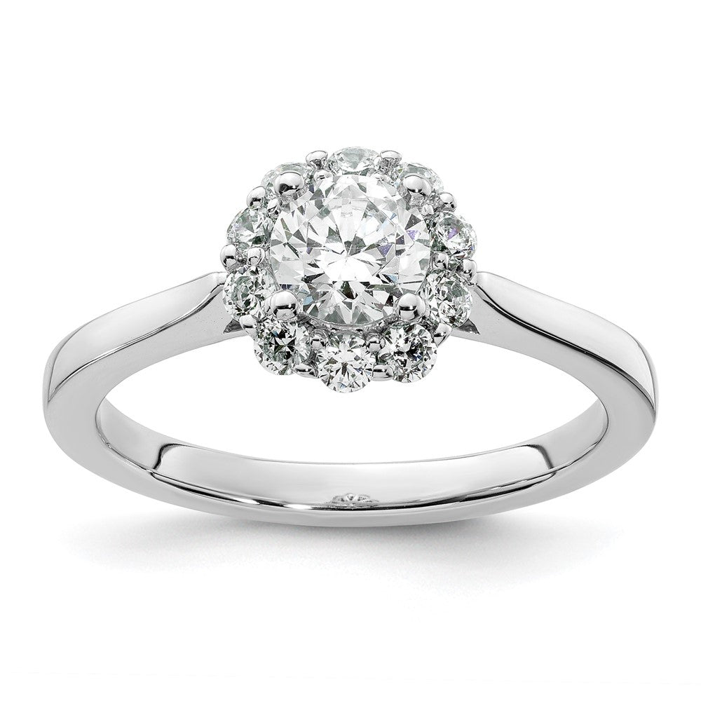 14K Weißgold Rund Heiligenschein Synthetisch Diamant Verlobungsring