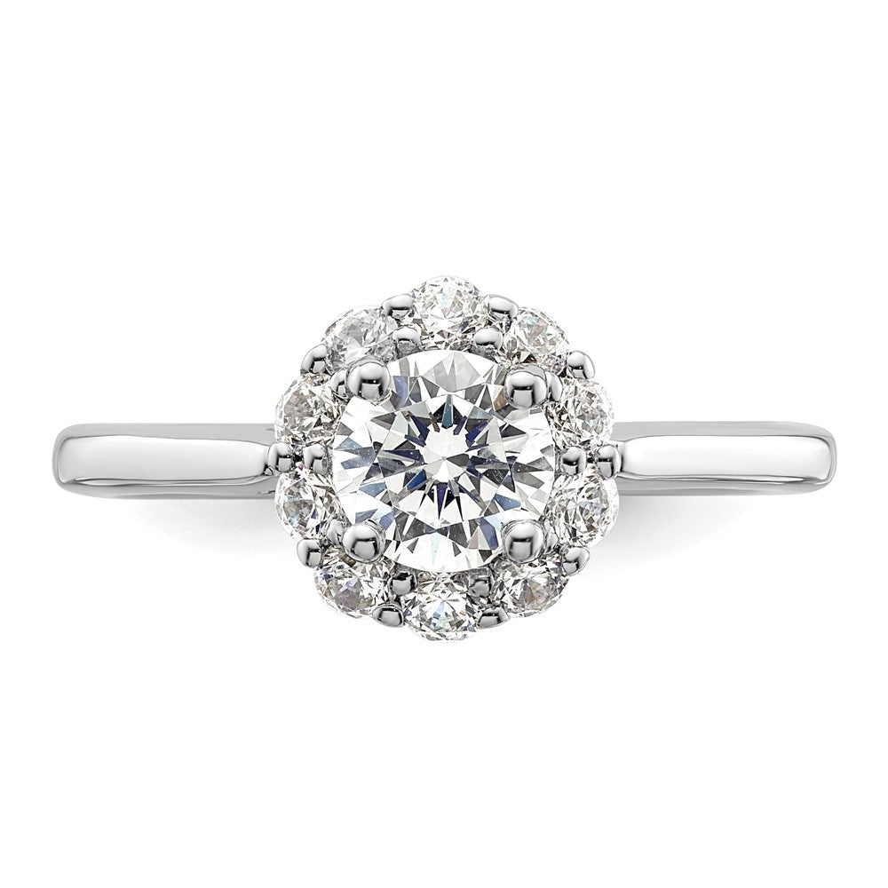14K Weißgold Rund Heiligenschein Synthetisch Diamant Verlobungsring