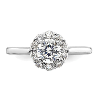 14K Weißgold Rund Heiligenschein Synthetisch Diamant Verlobungsring