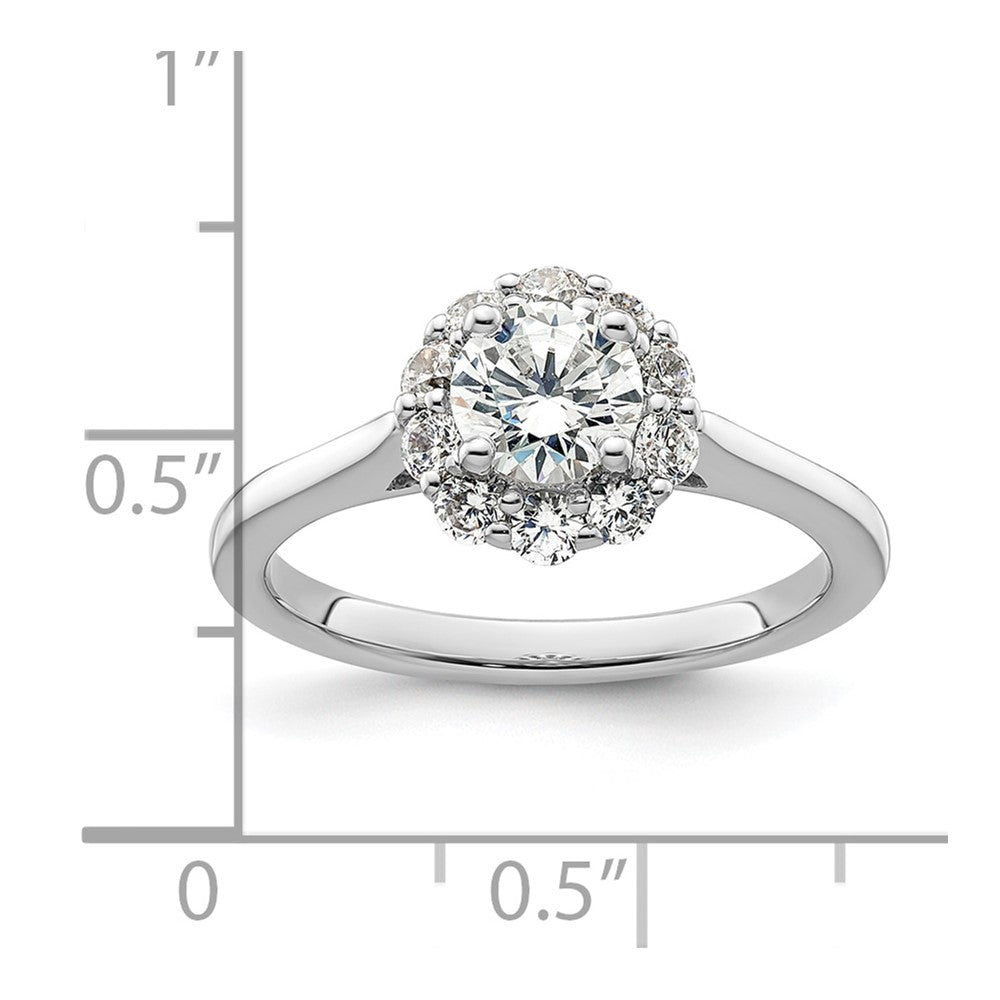 14K Weißgold Rund Heiligenschein Synthetisch Diamant Verlobungsring