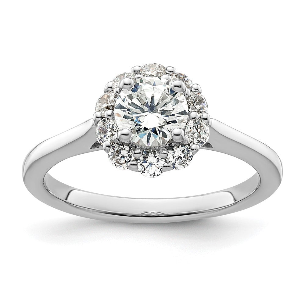 14K Weißgold Rund Heiligenschein Synthetisch Diamant Verlobungsring