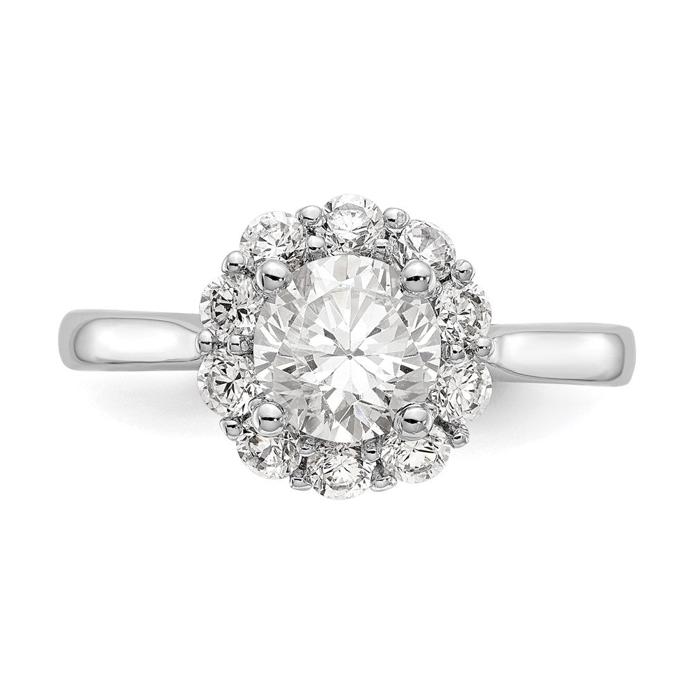 14K Weißgold Rund Heiligenschein Synthetisch Diamant Verlobungsring