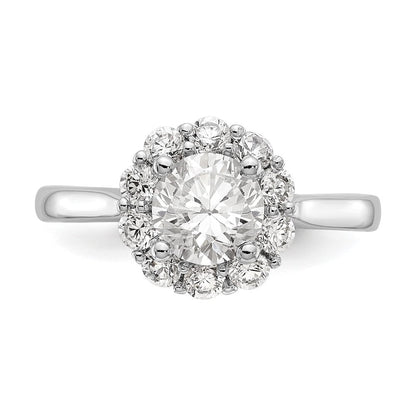 14K Weißgold Rund Heiligenschein Synthetisch Diamant Verlobungsring