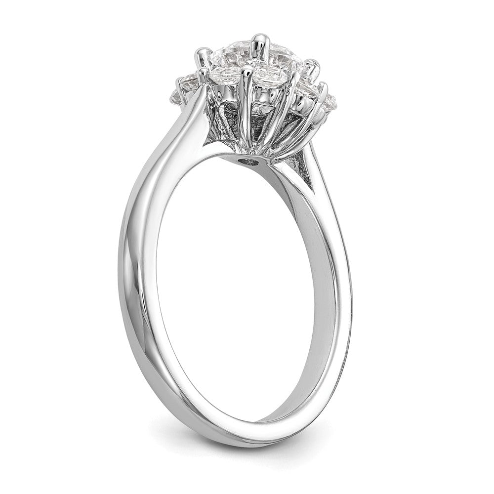 14K Weißgold Rund Heiligenschein Synthetisch Diamant Verlobungsring
