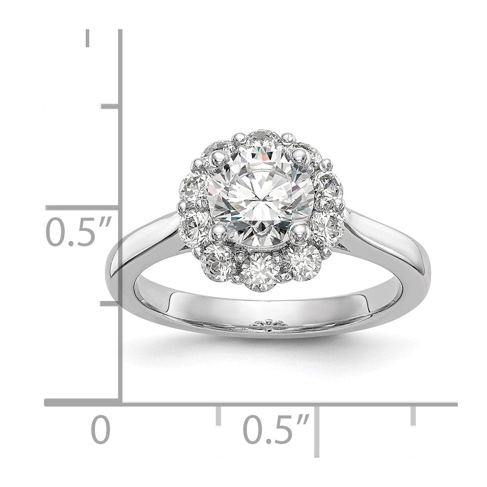 14K Weißgold Rund Heiligenschein Synthetisch Diamant Verlobungsring