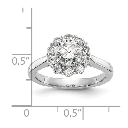 14K Weißgold Rund Heiligenschein Synthetisch Diamant Verlobungsring