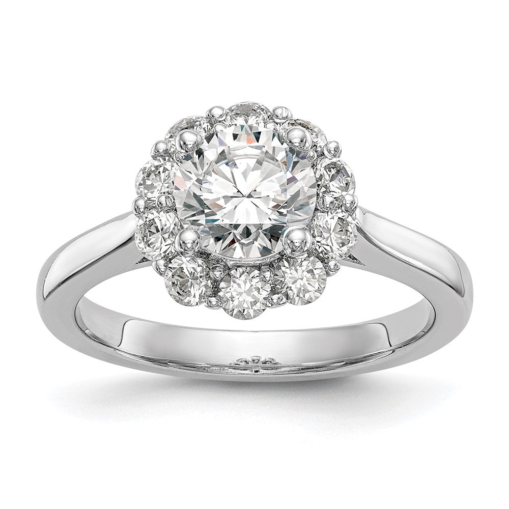 14K Weißgold Rund Heiligenschein Synthetisch Diamant Verlobungsring