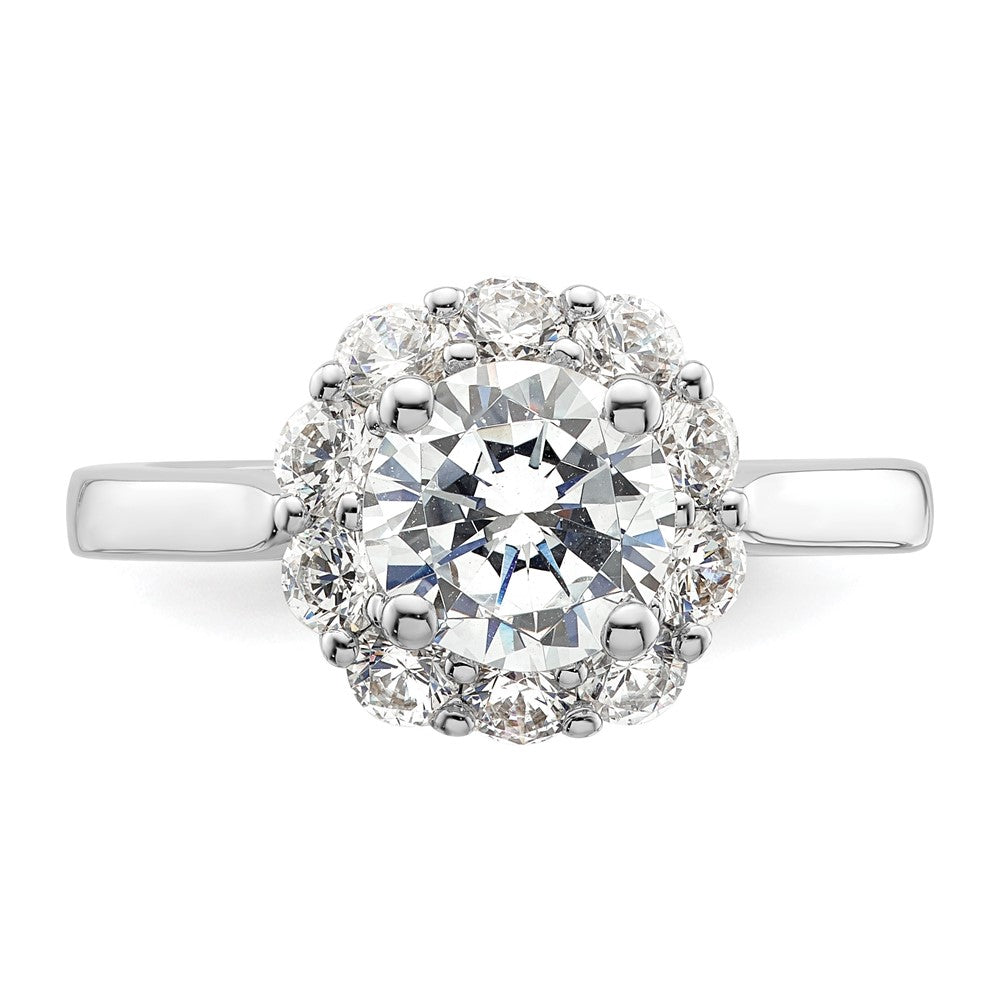 14K Weißgold Rund Heiligenschein Synthetisch Diamant Verlobungsring