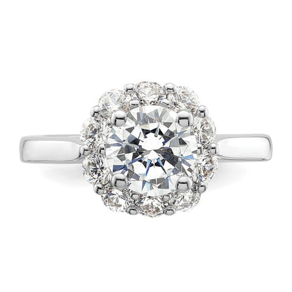 14K Weißgold Rund Heiligenschein Synthetisch Diamant Verlobungsring