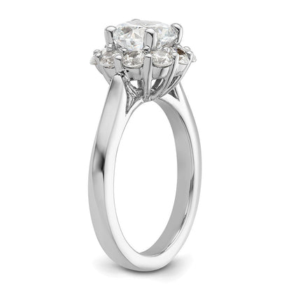14K Weißgold Rund Heiligenschein Synthetisch Diamant Verlobungsring