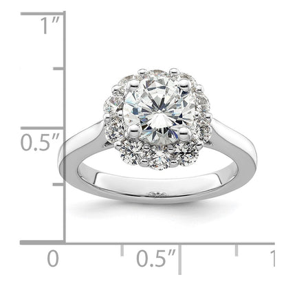14K Weißgold Rund Heiligenschein Synthetisch Diamant Verlobungsring
