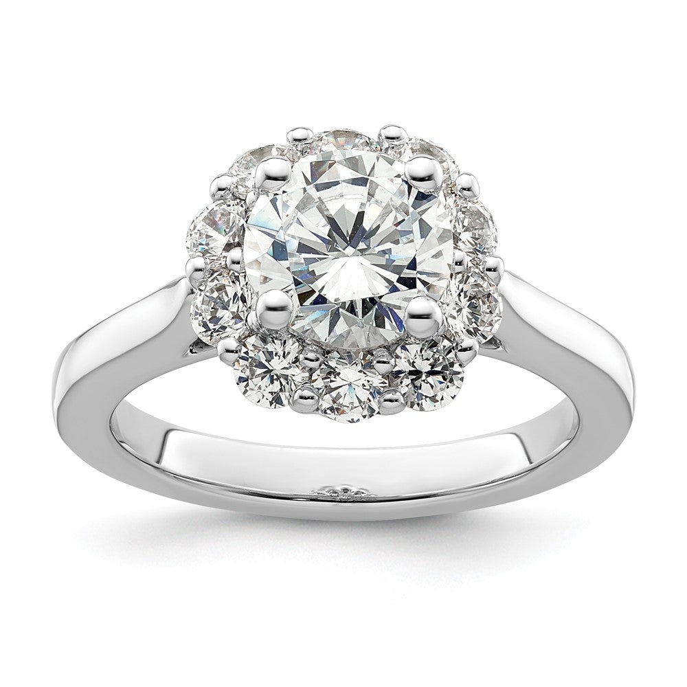 14K Weißgold Rund Heiligenschein Synthetisch Diamant Verlobungsring