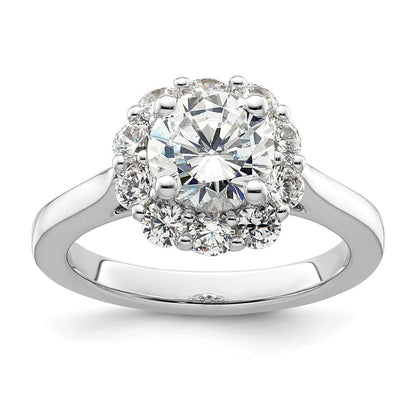 14K Weißgold Rund Heiligenschein Synthetisch Diamant Verlobungsring