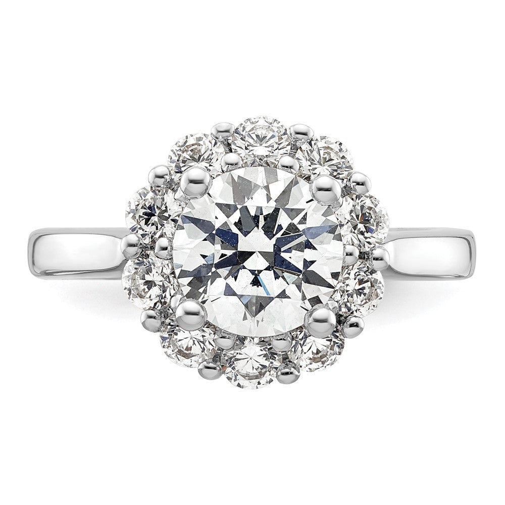 14K Weißgold Rund Heiligenschein Synthetisch Diamant Verlobungsring