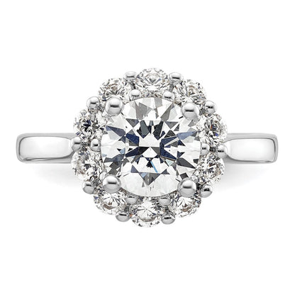 14K Weißgold Rund Heiligenschein Synthetisch Diamant Verlobungsring