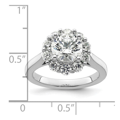 14K Weißgold Rund Heiligenschein Synthetisch Diamant Verlobungsring