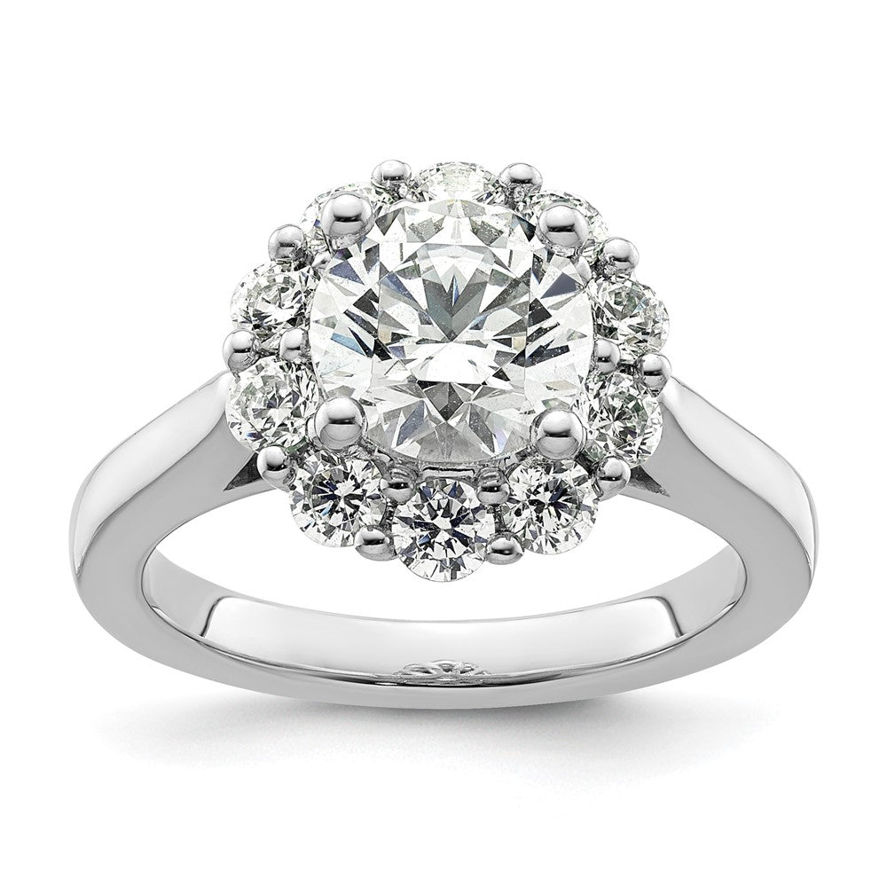14K Weißgold Rund Heiligenschein Synthetisch Diamant Verlobungsring