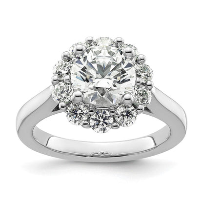14K Weißgold Rund Heiligenschein Synthetisch Diamant Verlobungsring