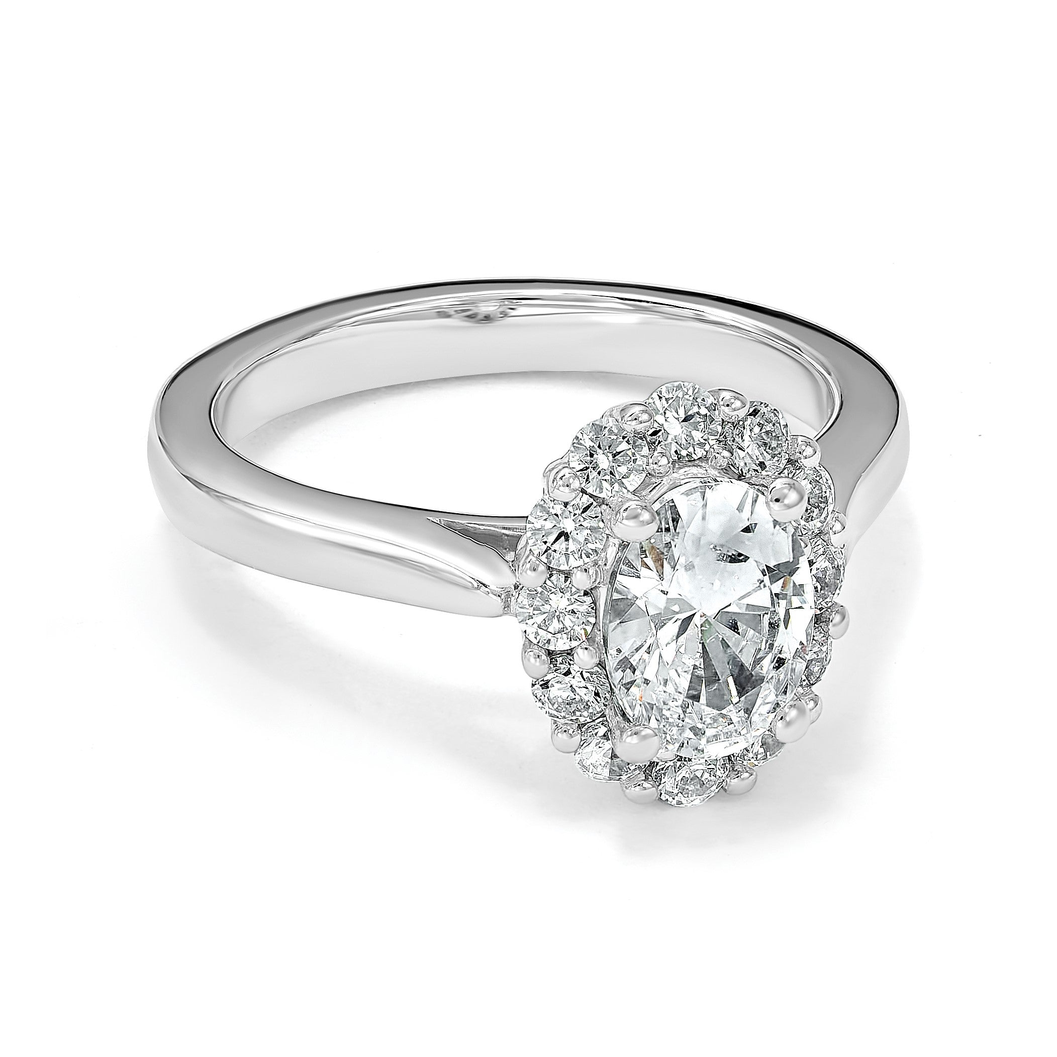 14K Weißgold Oval Heiligenschein Verlobung Synthetisch Diamant Ring