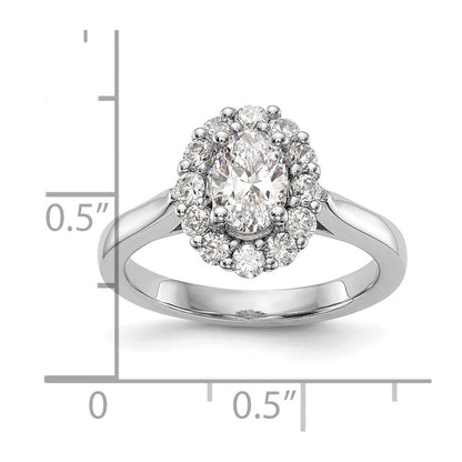 14K Weißgold Oval Heiligenschein Verlobung Synthetisch Diamant Ring