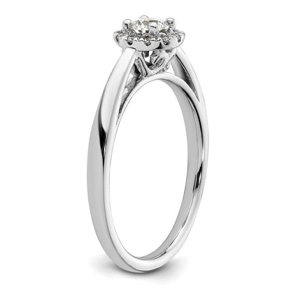 14K Weißgold Rund Heiligenschein Synthetisch Diamant Verlobungsring