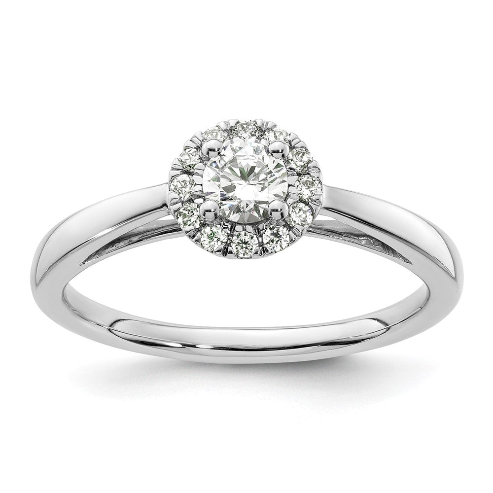14K Weißgold Rund Heiligenschein Synthetisch Diamant Verlobungsring