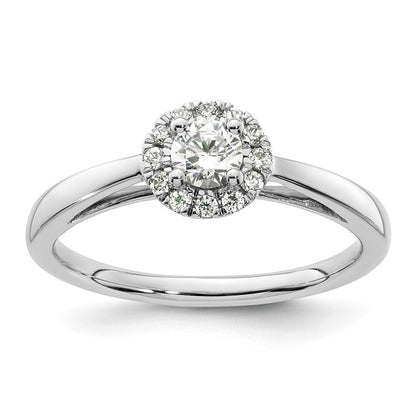 14K Weißgold Rund Heiligenschein Synthetisch Diamant Verlobungsring