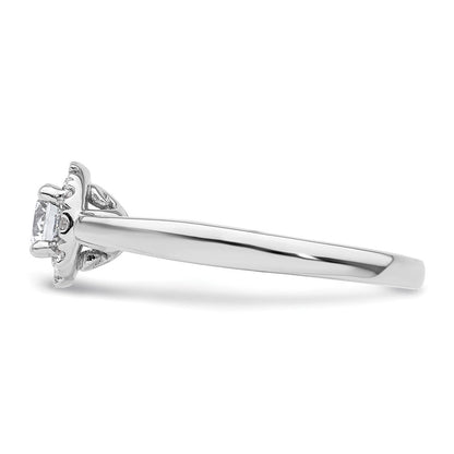 14K Weißgold Rund Heiligenschein Synthetisch Diamant Verlobungsring
