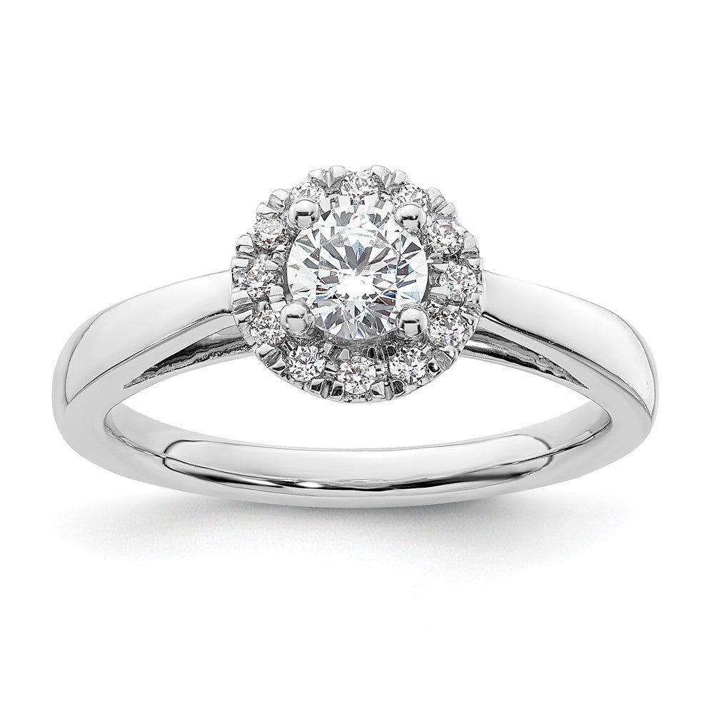 14K Weißgold Rund Heiligenschein Synthetisch Diamant Verlobungsring