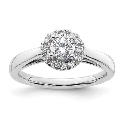 14K Weißgold Rund Heiligenschein Synthetisch Diamant Verlobungsring