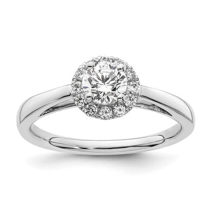 14K Weißgold Verlobungsring mit 0,5 ct. Laborgezüchteten Diamanten, rund, VS/SI+ G+, Halo-Fassung