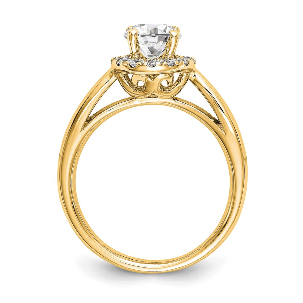 14K Gelbgold Rund Heiligenschein Diamant Halbfassung Verlobungsring