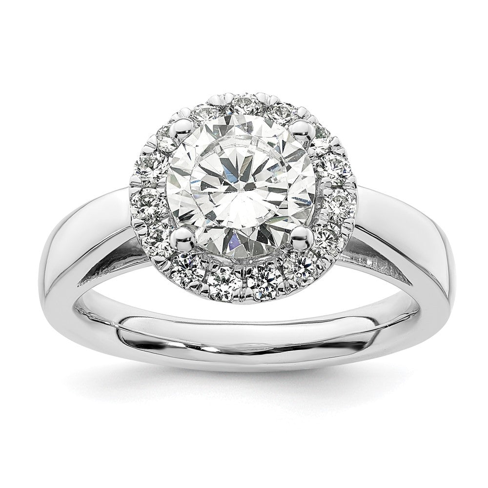14K Weißgold Rund Heiligenschein Synthetisch Diamant Verlobungsring
