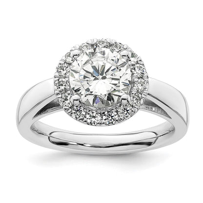 14K Weißgold Rund Heiligenschein Synthetisch Diamant Verlobungsring