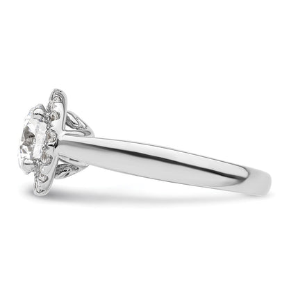 14K Weißgold Rund Heiligenschein Synthetisch Diamant Verlobungsring