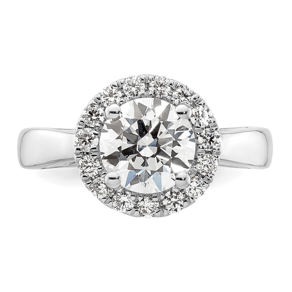 14K Weißgold Rund Heiligenschein Synthetisch Diamant Verlobungsring