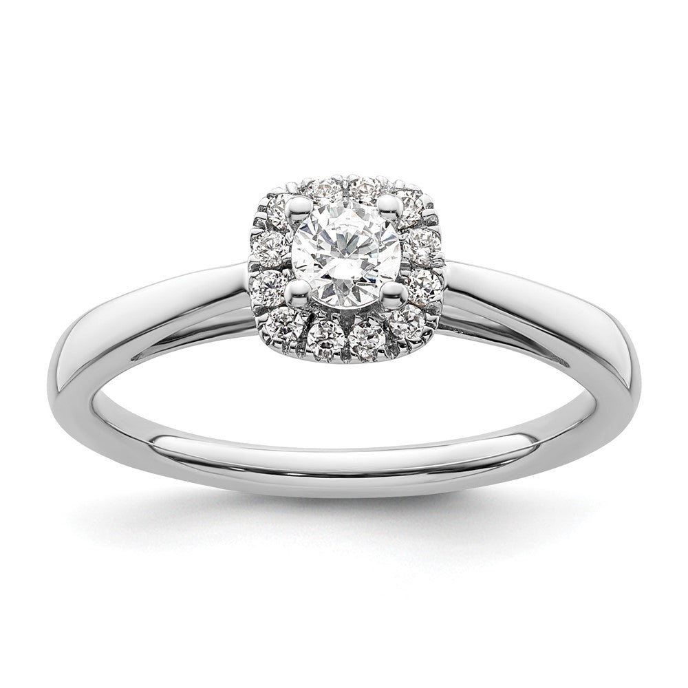 14K Weißgold Rund Heiligenschein Synthetisch Diamant Verlobungsring