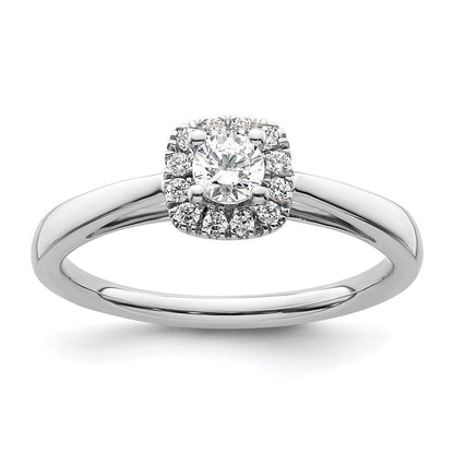 14K Weißgold Rund Heiligenschein Synthetisch Diamant Verlobungsring