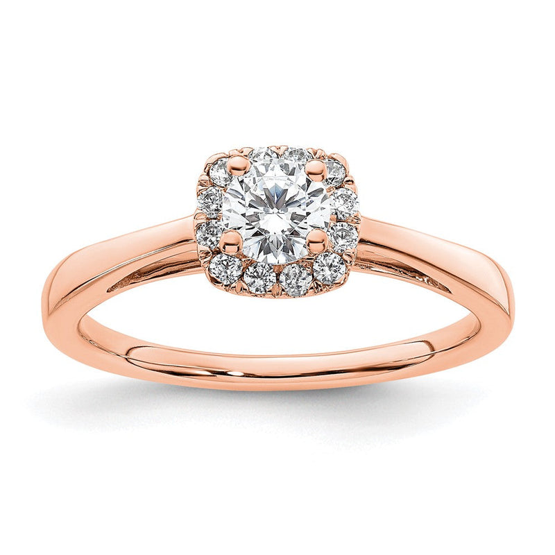 14K Roségold Heiligenschein (holds 1/4 Karat (4.1mm) Rund Mittig) 1/8 Karat Diamant Halbfassung Verlobungsring