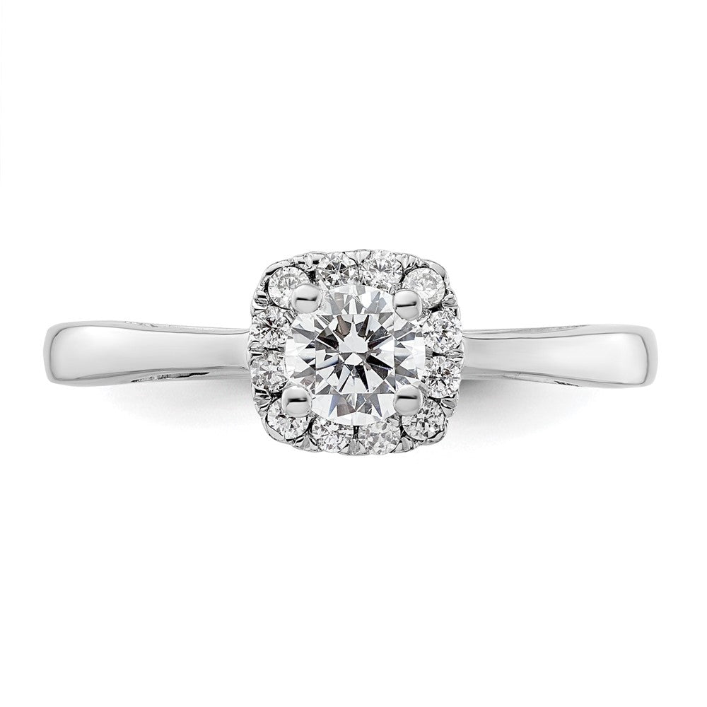 14K Weißgold Rund Heiligenschein Synthetisch Diamant Verlobungsring