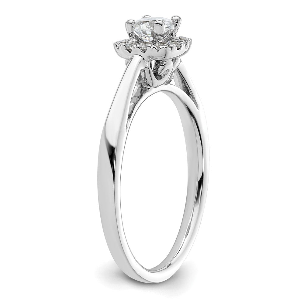 14K Weißgold Rund Heiligenschein Synthetisch Diamant Verlobungsring