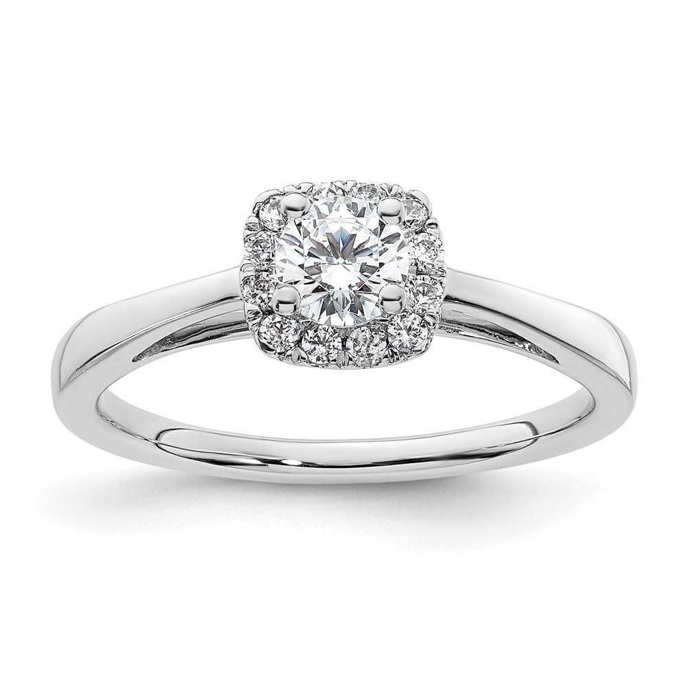 14K Weißgold Rund Heiligenschein Synthetisch Diamant Verlobungsring