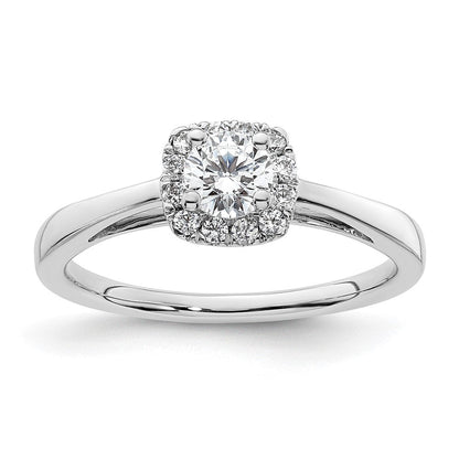 14K Weißgold Rund Heiligenschein Synthetisch Diamant Verlobungsring