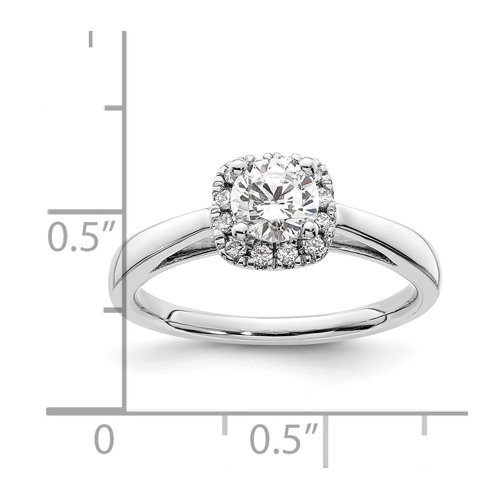 14K Weißgold Rund Heiligenschein Synthetisch Diamant Verlobungsring
