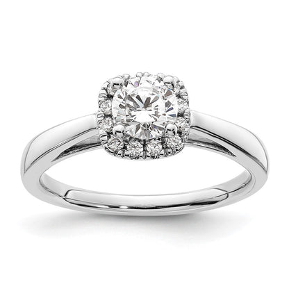 14K Weißgold Rund Heiligenschein Synthetisch Diamant Verlobungsring