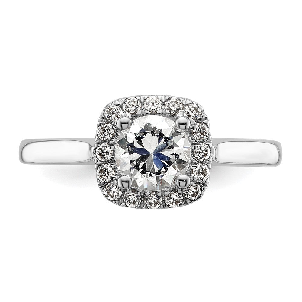 14K Weißgold Rund Heiligenschein Synthetisch Diamant Verlobungsring